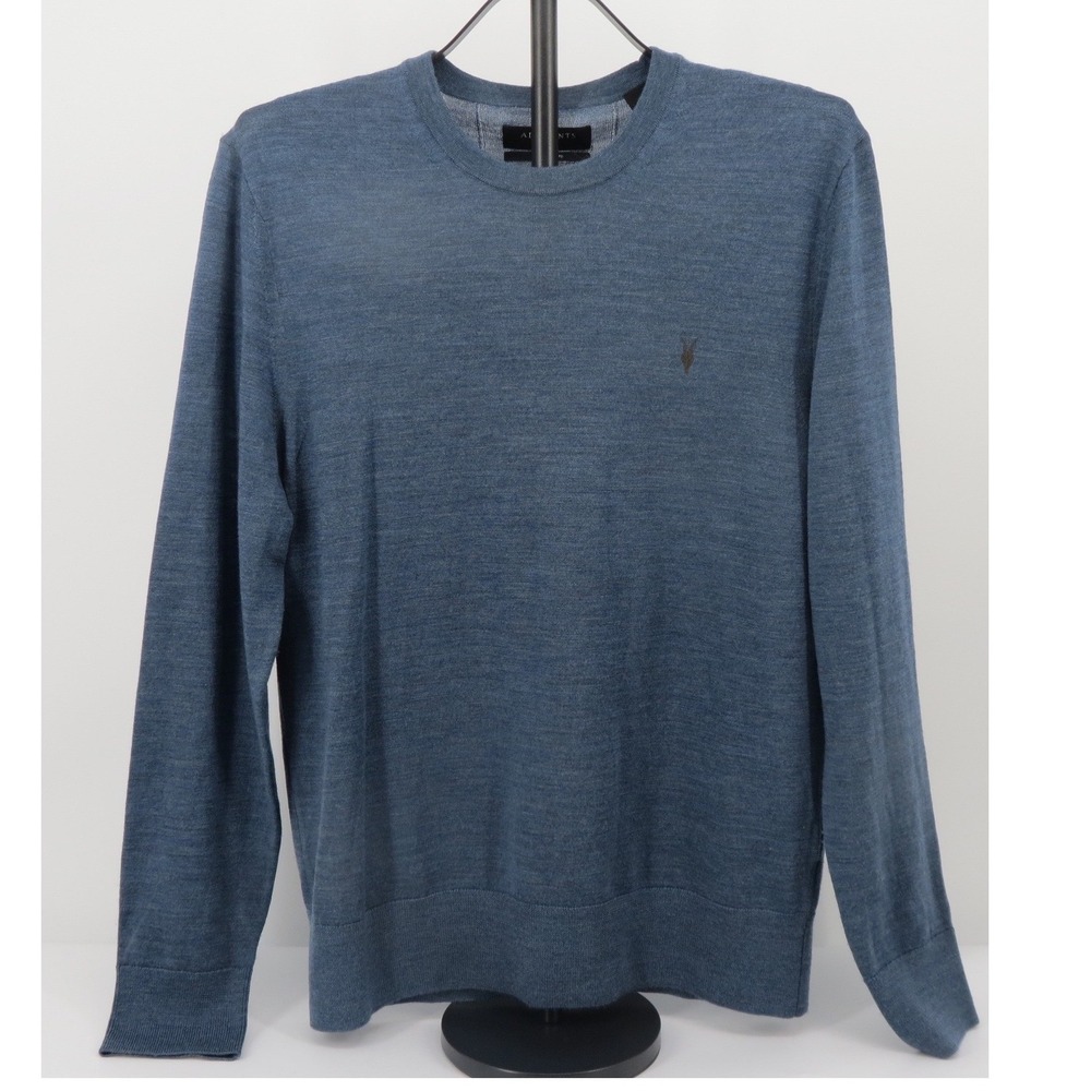 AllSaints Mode Merino Crew Lightweight Blue Wool LS Sweater Mens XL Minimalist